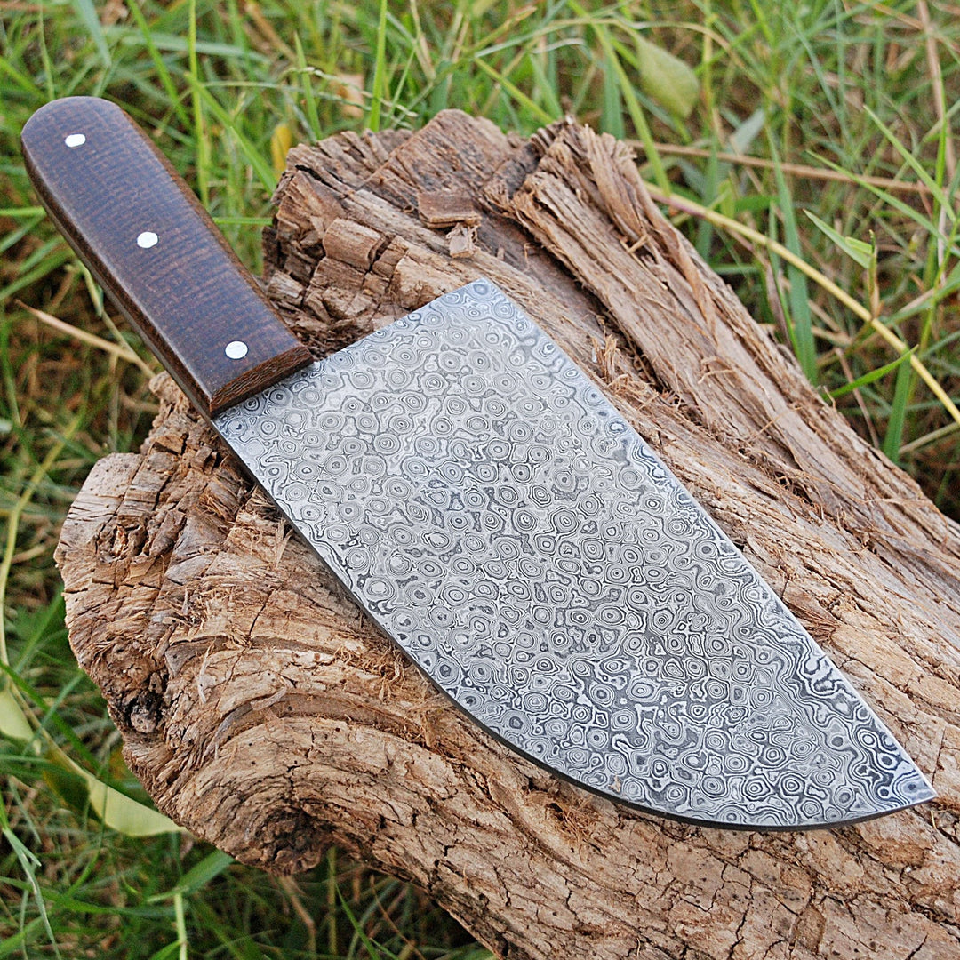 Handmade Damascus Steel Full Tang Serbian Cleaver Knife With Leather Sheath