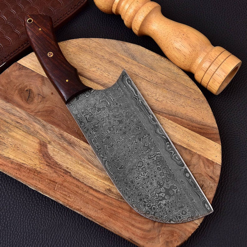 Serbian 12 inches handmade chef cleaver for kitchen with leather sheath