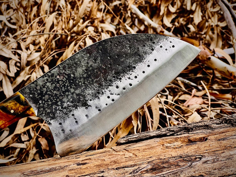 Handmade Carbon Steel Serbian Chef's Knife Cleaver with Leather Sheath