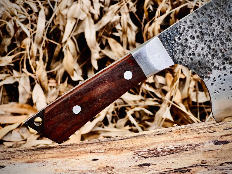 Handmade Carbon Steel Serbian Cleaver with Wood Handle with Leather Sheath