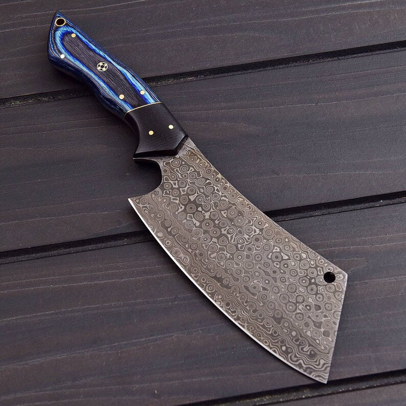 Custom handmade Damascus Cleaver Steel with free leather cover