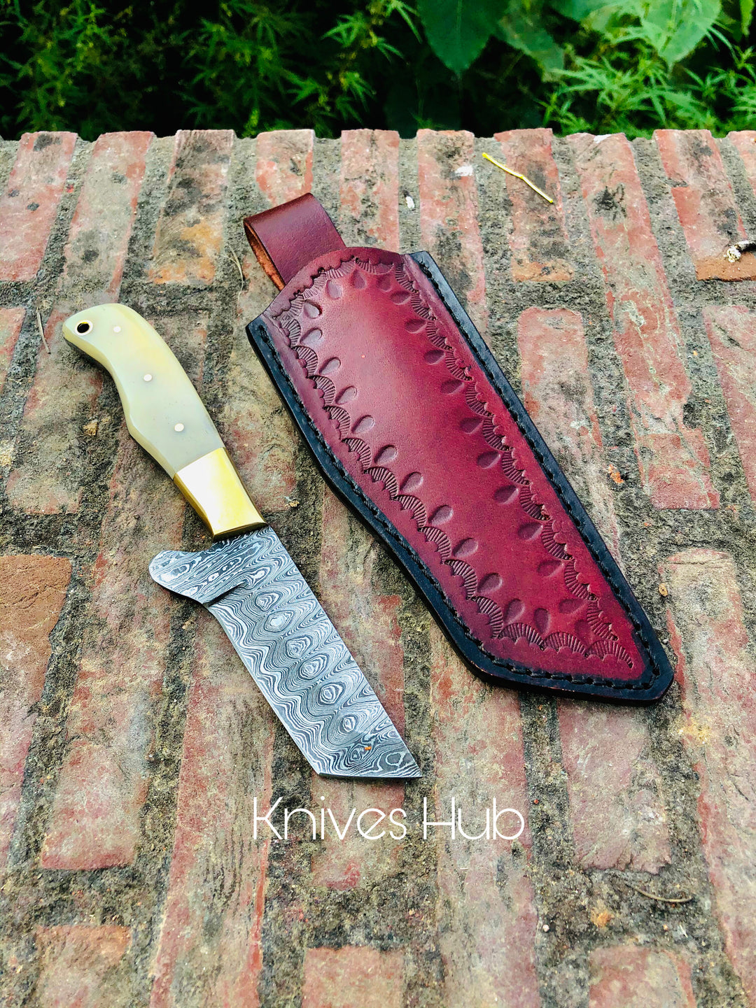 Handmade Damascus Steel Bull Cutter knife with leather sheath