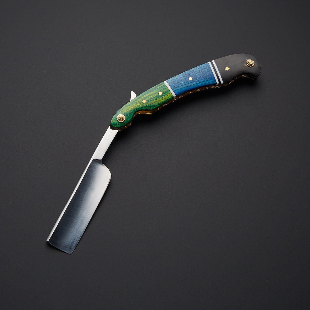 J2 steel straight razor blade showing smooth polished finish and sharp cutting edge designed for precision shaving.