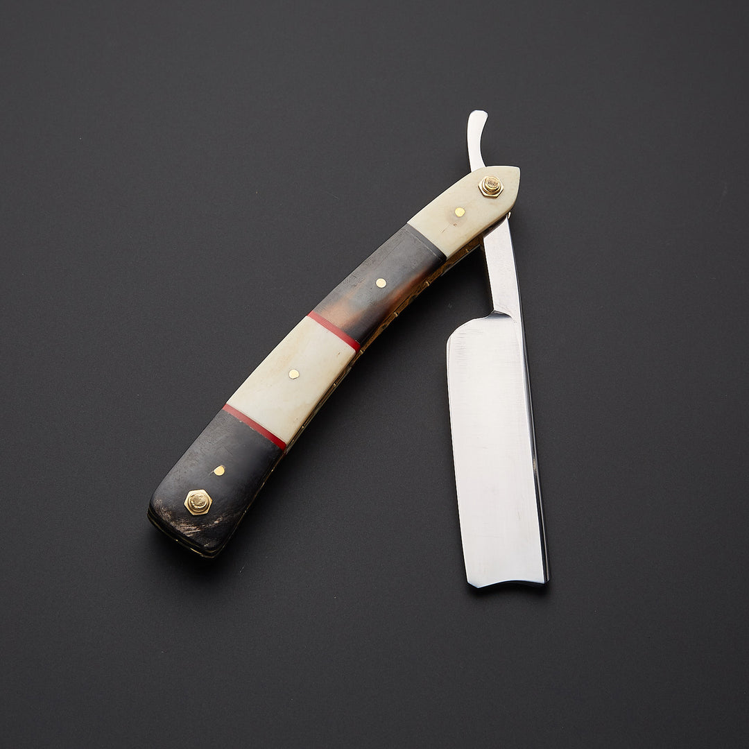 Custom J2 Steel Cut Throat Razor with Leather Sheath