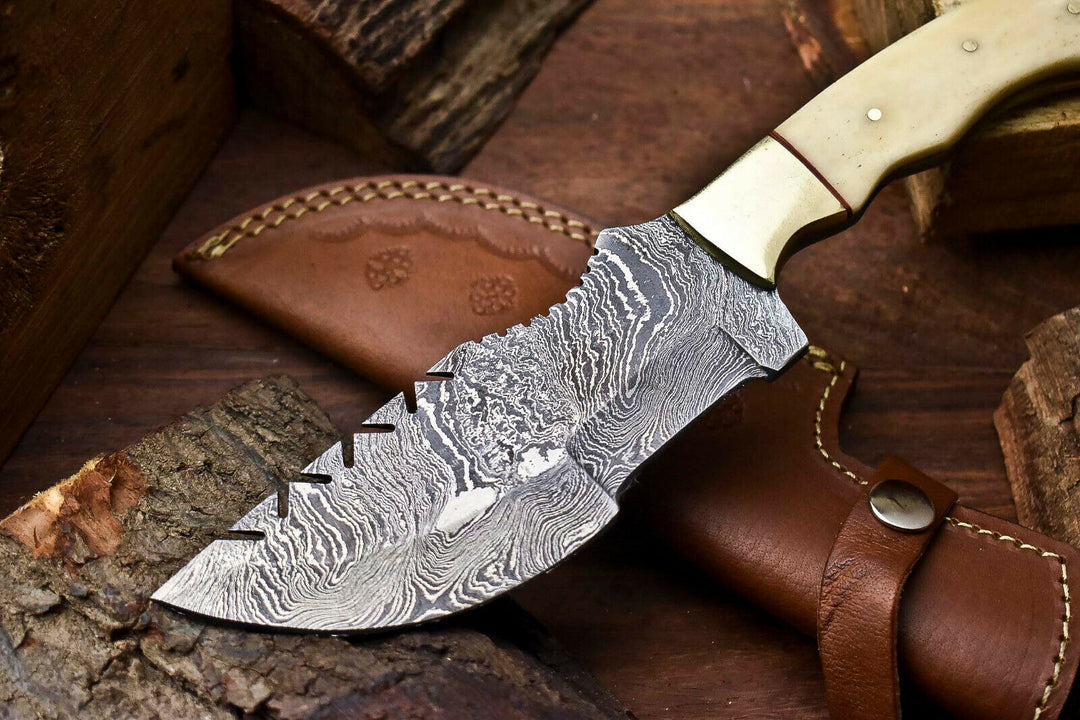 Custom Handmade Damascus Hunting Tracker knife Bone handle