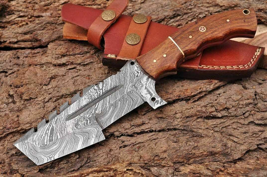 Handmade Damascus Steel Hunting Tracker Knife "Rose Wood handle