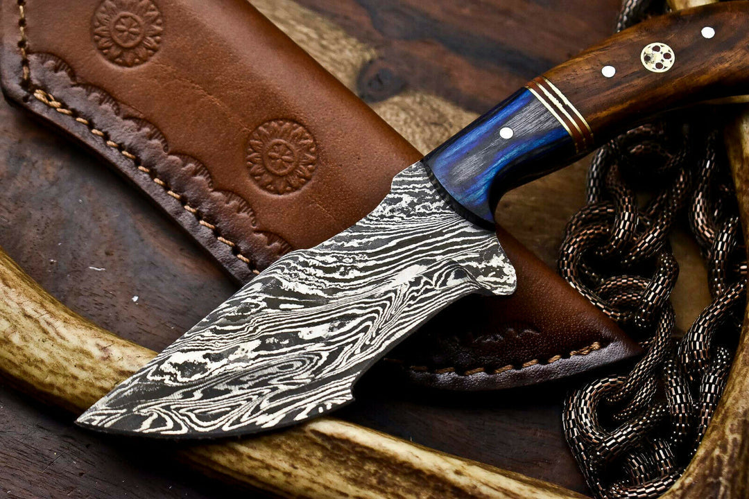 Custom Handmade Damascus Hunting Tracker knife wood handle