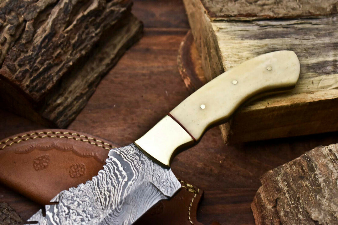 Custom Handmade Damascus Hunting Tracker knife Bone handle