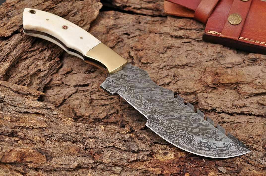 Handmade Damascus Steel Tracker Hunting Knife "Bone handle