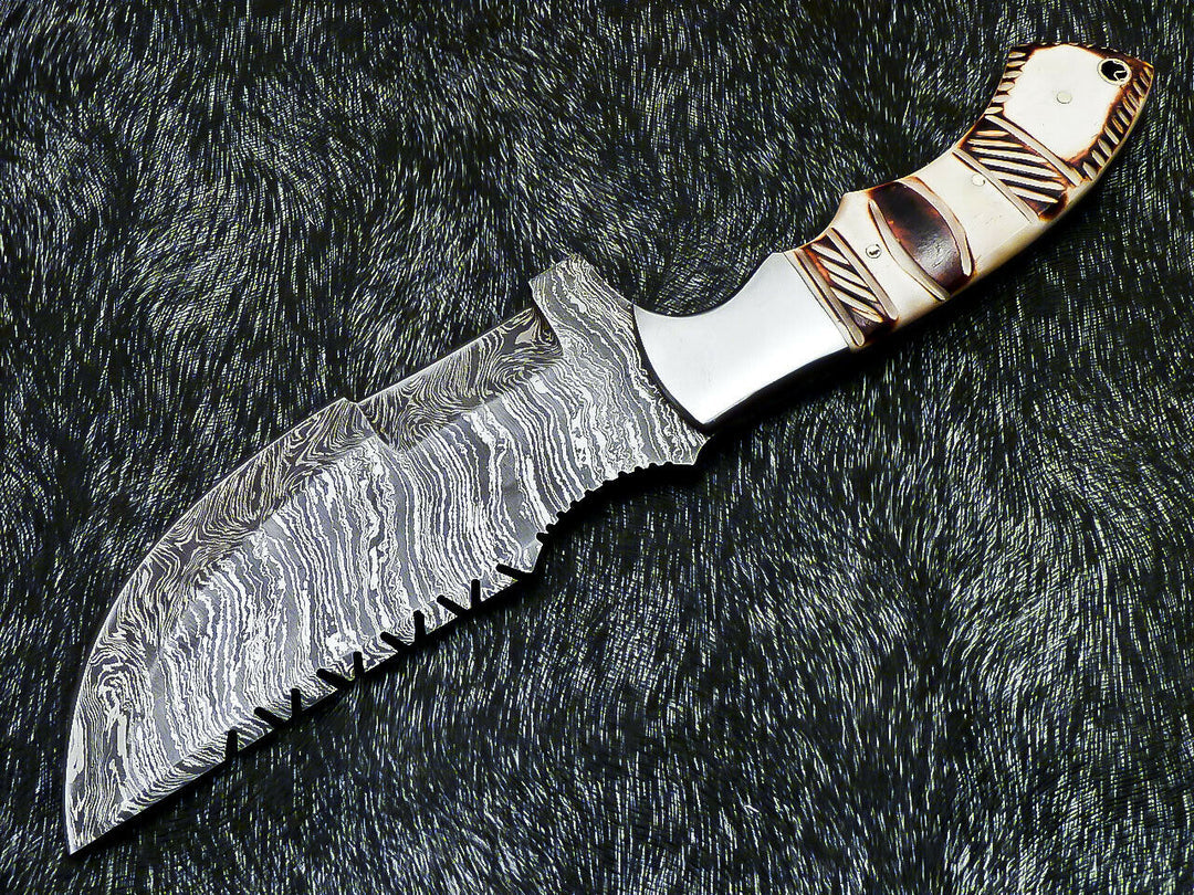 Custom Hand Forged Damascus Steel 10" Tracker Hunting Knife BONE Handle