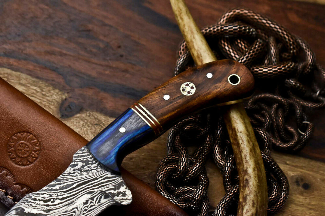 Custom Handmade Damascus Hunting Tracker knife wood handle