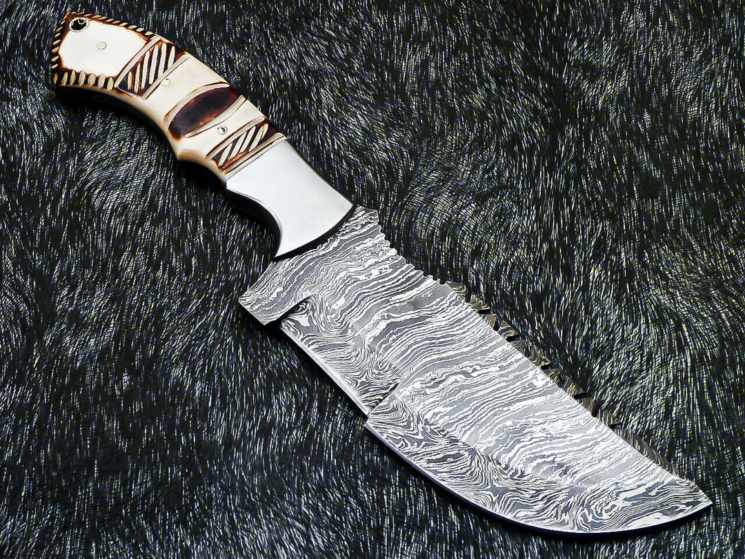 Custom Hand Forged Damascus Steel 10" Tracker Hunting Knife BONE Handle