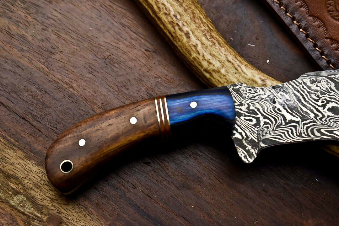 thumbnail image 2 of Nooraki Handmade Damascus Tracker Knife - Hunting/Camping - Full Tang, Wood & Camel Bone Handle W/ Sheath 2 of 6
