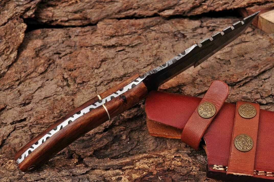 Handmade Damascus Steel Hunting Tracker Knife "Rose Wood handle