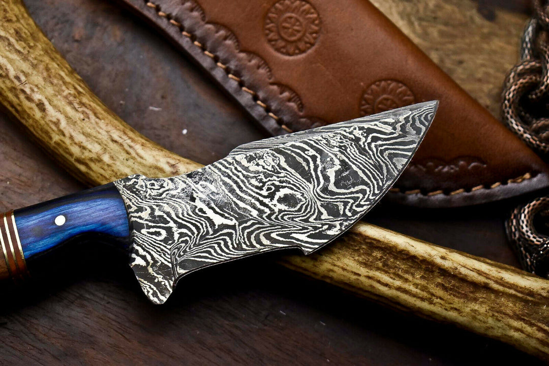 Custom Handmade Damascus Hunting Tracker knife wood handle