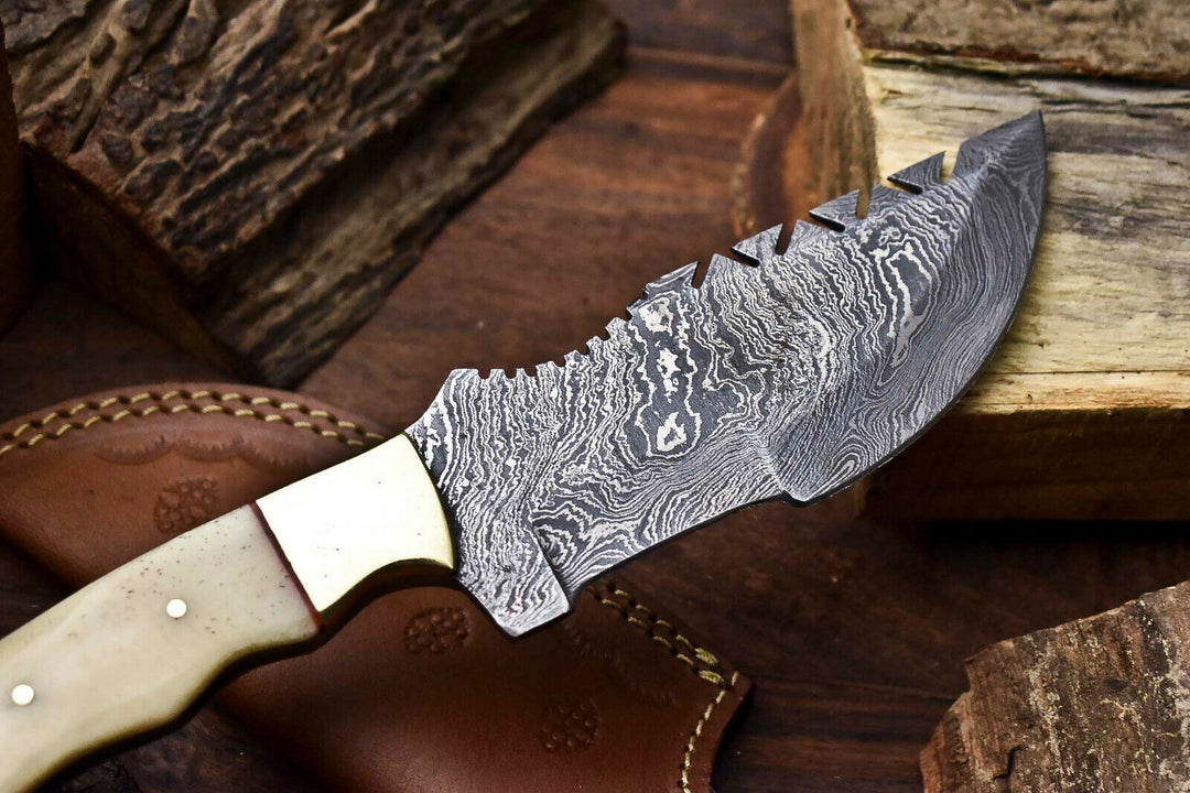 Custom Handmade Damascus Hunting Tracker knife Bone handle