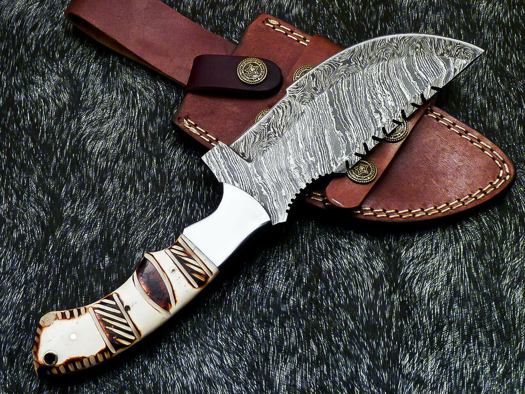 Custom Hand Forged Damascus Steel 10" Tracker Hunting Knife BONE Handle