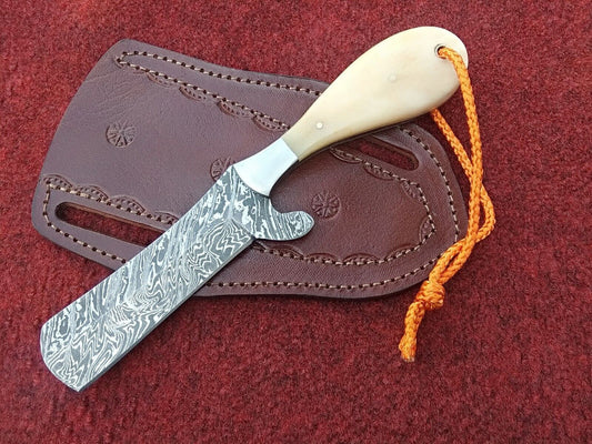 8" Cowboy Knife Custom Handmade Damascus Steel Bull Cutter Outdoor EDC Hunting