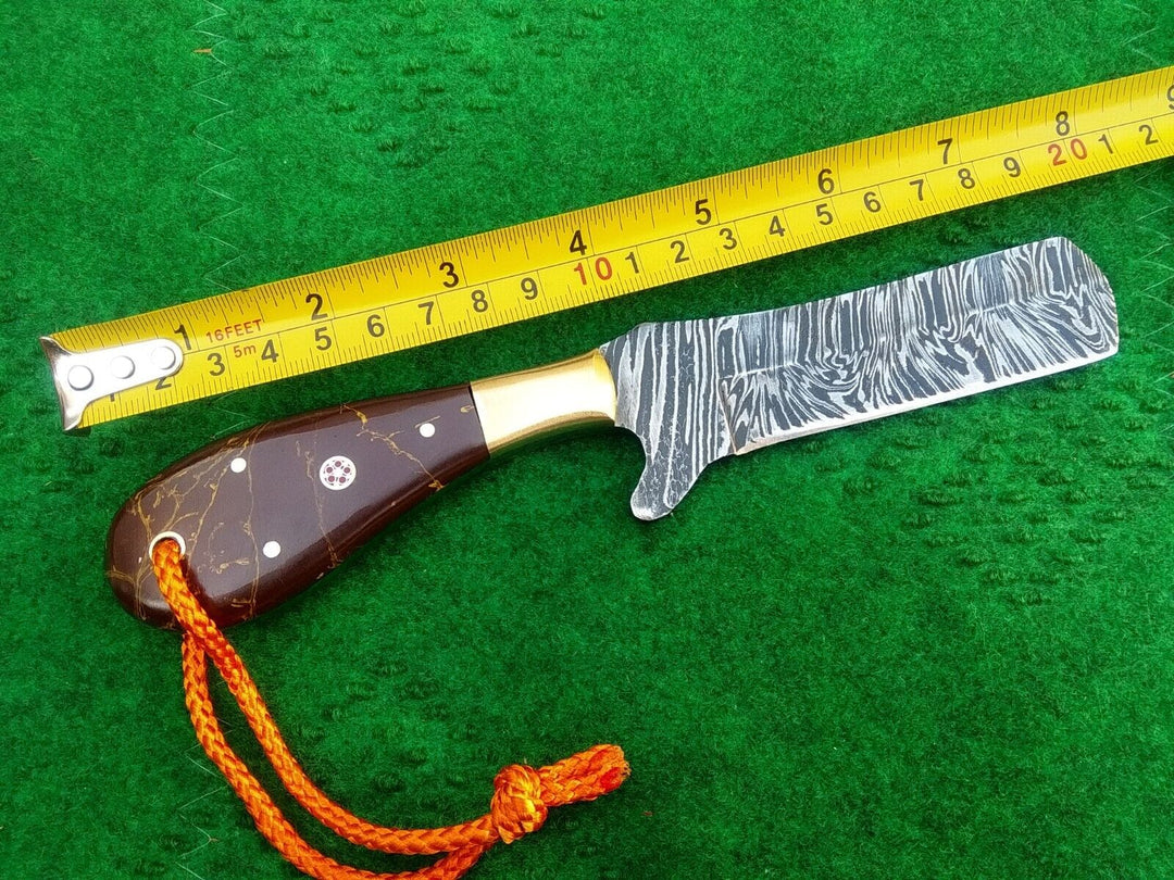 Custom Handmade Cowboy Knife Forged Damascus Fix Blade Bull Cutter Rare Handle