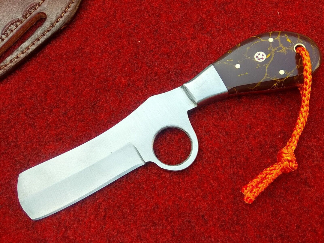 Cowboy Knife Handmade Bull Cutter Tool Steel EDC Rare Handle with Leather Sheath