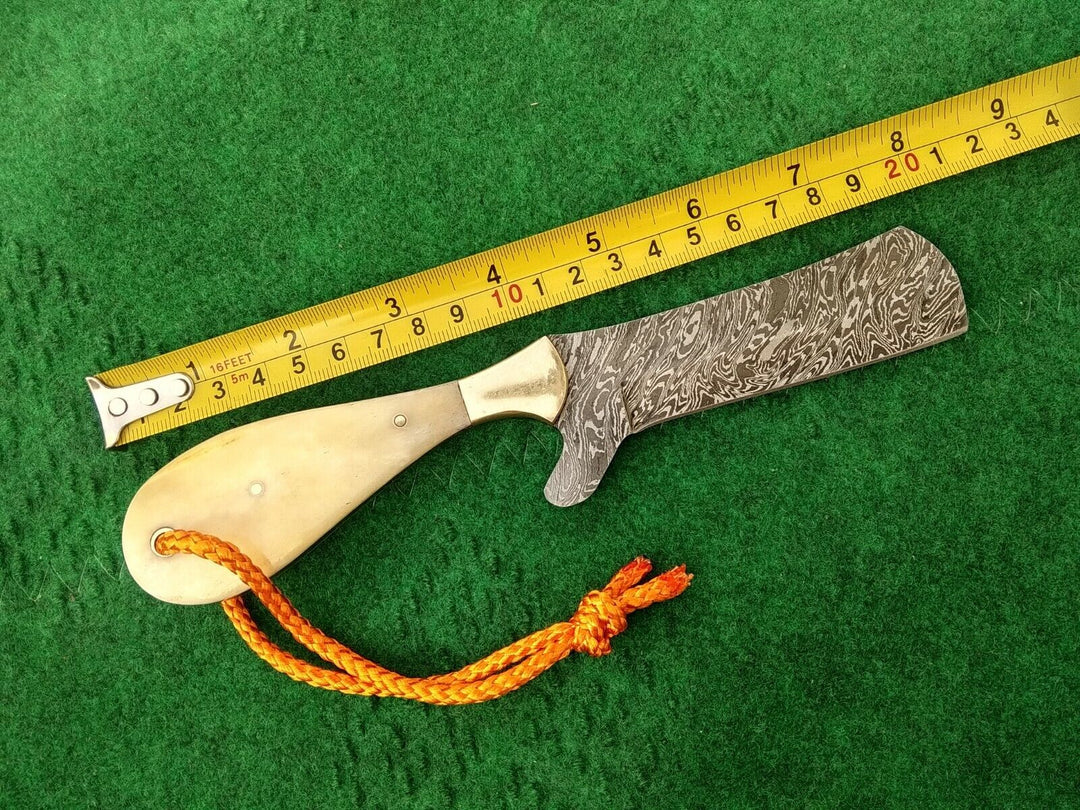 Custom Handmade Cowboy Knife 8" Damascus EDC Hunting Bone Handle Bull Cutter
