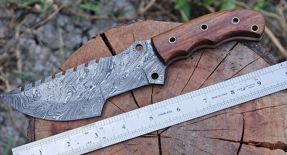 CUSTOM HAND FORGED DAMASCUS STEEL KNIFE TRACKER KNIFE