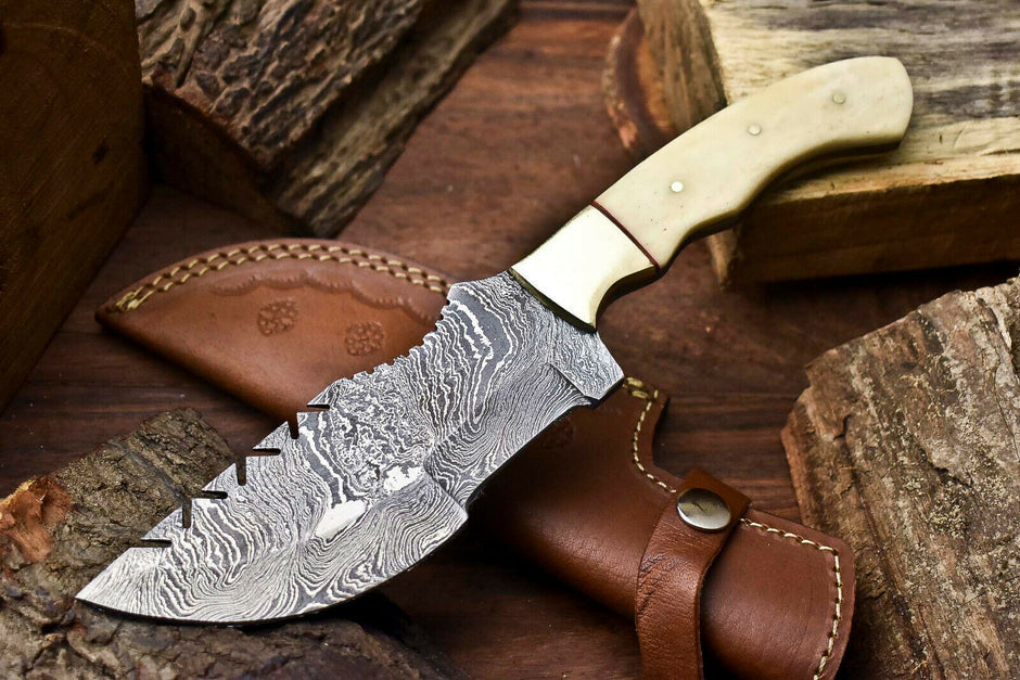 Custom Handmade Damascus Hunting Tracker knife Bone handle